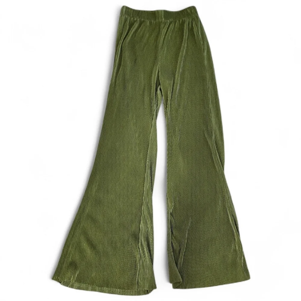 Green Pleated Matching Tube Top And Wide Leg Pants 2PC Set